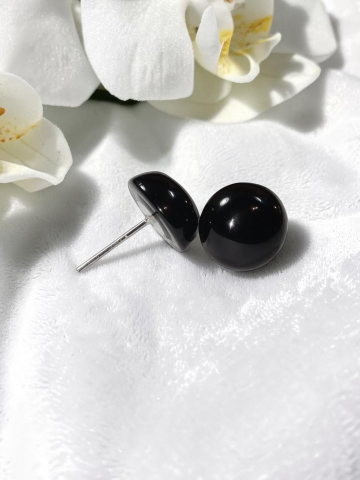 Cercei din Inox Argintiu Cu Piatră Tip Onix Negru "Velvet Moon" [3]