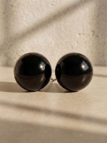 VELVET LADIES - Cercei din Inox Argintiu Cu Piatră Tip Onix Negru "Velvet Moon"