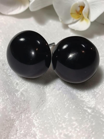 VELVET LADIES - Cercei din Inox Argintiu Cu Piatră Tip Onix Negru "Velvet Moon"