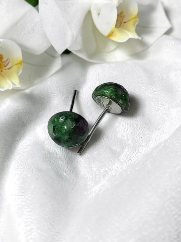 Cercei Din Inox Argintiu cu Piatră Tip Zoizit Verde,Handmade – „Roua Pădurii” [2]