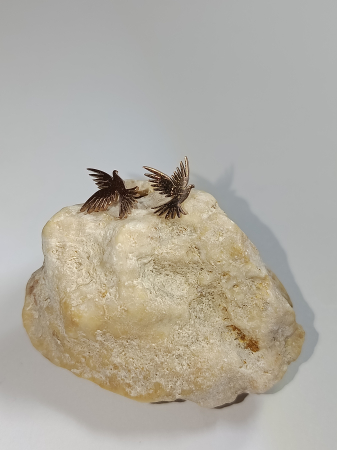 CERCEI MAMĂ-FIICĂ - Cercei din inox aurii roze pasăre, neoxidabili și antialergici,"Aripile Aurorei"