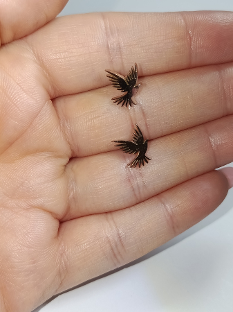 Cercei din inox aurii roze pasăre, neoxidabili și antialergici,"Aripile Aurorei" [1]