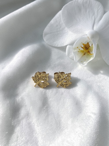 Cercei Frunză Aurie  Din Inox Placat cu Aur - „Adiere de Aur” [1]