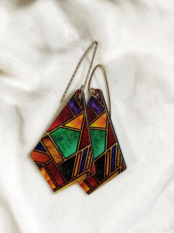 VELVET LADIES - Cercei Handmade din Lemn "Vitraliu Fermecat"