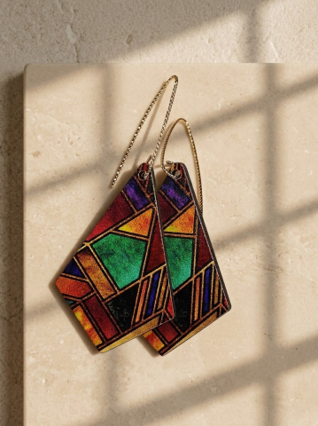VELVET LADIES - Cercei Handmade din Lemn "Vitraliu Fermecat"