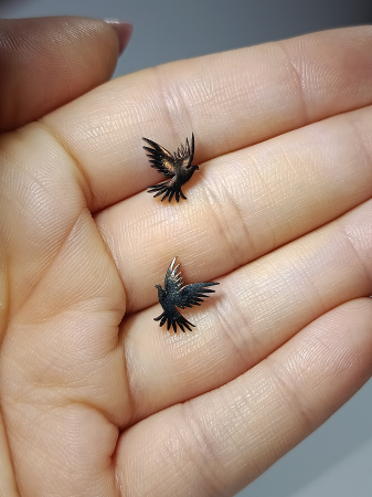 Cercei negri pasăre din inox hipoalergenic, "Suflet Liber" [2]