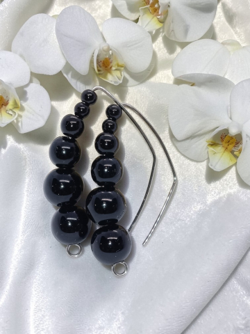 CERCEI VELVETTEENS - Cercei Oțel Inoxidabil Hipoalergenic  Mărgele Negre - "Minimal Black"