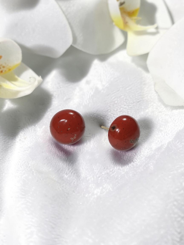 Cercei Rotunzi Cu Piatră Tip Jasp Roșu, Din Inox Auriu - "Rouge Velvet" [2]