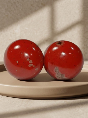 VELVET LADIES - Cercei Rotunzi Cu Piatră Tip Jasp Roșu, Din Inox Auriu - "Rouge Velvet"