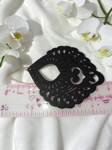 Cercei Statement Lemn Negru Mat 9cm | Hipoalergenici, Ușori - „Midnight Filigree” [2]