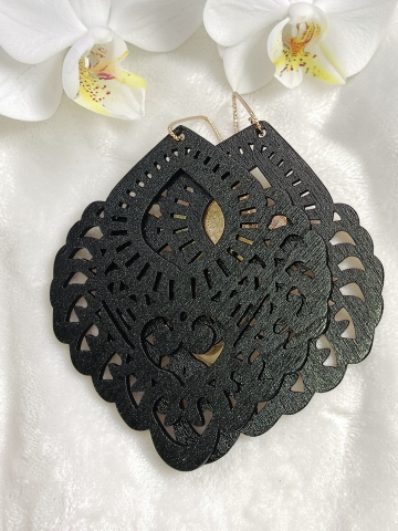 Cercei Statement Lemn Negru Mat 9cm | Hipoalergenici, Ușori - „Midnight Filigree” [1]