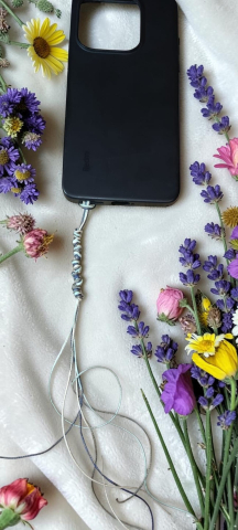 Charm pentru telefon albastru handmade – șnur cerat împletit manual, "Laguna" [3]