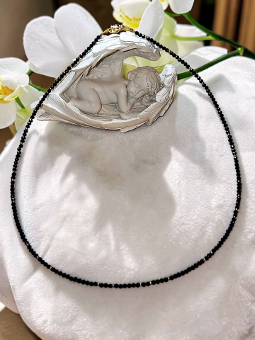 Colier Choker Cristale Negre Fațetate – Aurii, Fir Inox, Rezistent la Apă „Midnight Gold” [1]