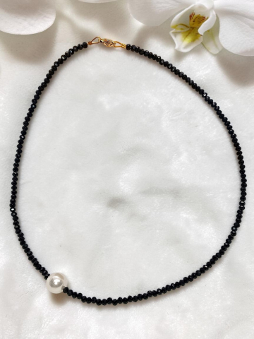 Colier Choker Cristale Negre Și Perlă Mallorca - „Esența de Mallorca” [3]
