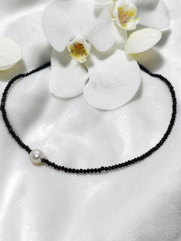 Colier Choker Cristale Negre Și Perlă Mallorca - „Esența de Mallorca” [2]