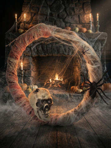 VELVET TREASURES - Coroniță Decorativă Halloween Gotică – Cu Craniu "Poarta către Tărâmul Umbrelor"