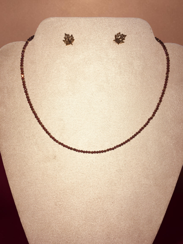 Set Bijuterii Dama: Colier Choker Cristale Tip Granat și Cercei Frunză Inox „Nostalgie de Toamnă” [2]