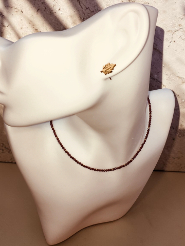 COLECȚII - Set Bijuterii Dama: Colier Choker Cristale Tip Granat și Cercei Frunză Inox „Nostalgie de Toamnă”