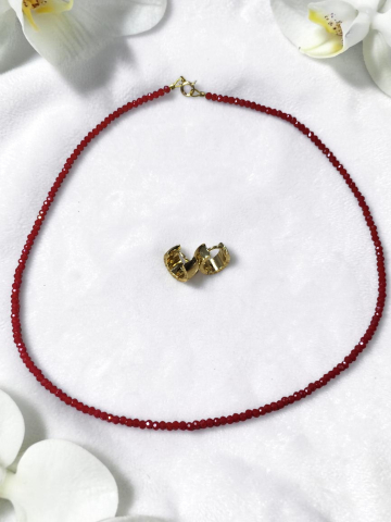 Set Colier Roșu din Cristale și Cercei Rotunzi Aurii, Handmade „ Gala Cristalelor Sacre “ [3]