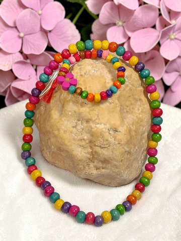 SETURI VELVETKIDS - Set Bijuterii Fetițe – Colier Si Brățară Din Lemn Handmade „Floricele și bucurie”