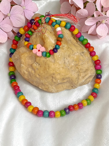 Set Bijuterii Fetițe – Colier Si Brățară Din Lemn Handmade „Prietenia Florilor" [1]