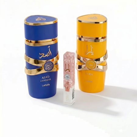 Seturi Cadou Parfumuri - Set Parfumuri Lattafa Asad Zanzibar si Yara Tous Mango 100ml cu 2 mostre cadou El Nabil