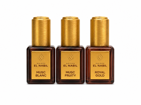 Parfumuri Originale - Set 3 Uleiuri de Parfum El Nabil 5ml: Royal Gold, Musc Blanc și Musc Fruity - Roll-on Fără Alcool
