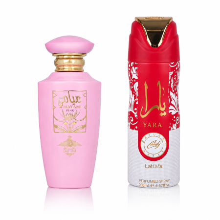 Seturi Cadou Parfumuri - Set parfum arabesc Boutique Mayami Pink 100 ml si Lattafa Candy deodorant 200 ml