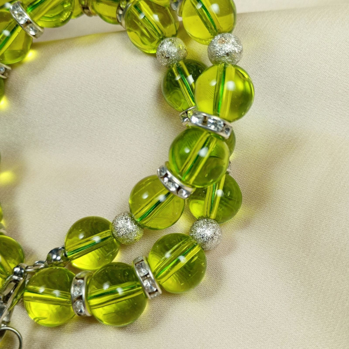 Colier handmade din sfere de sticla verde cu rhinestone si pandantiv fluture metalic [7]