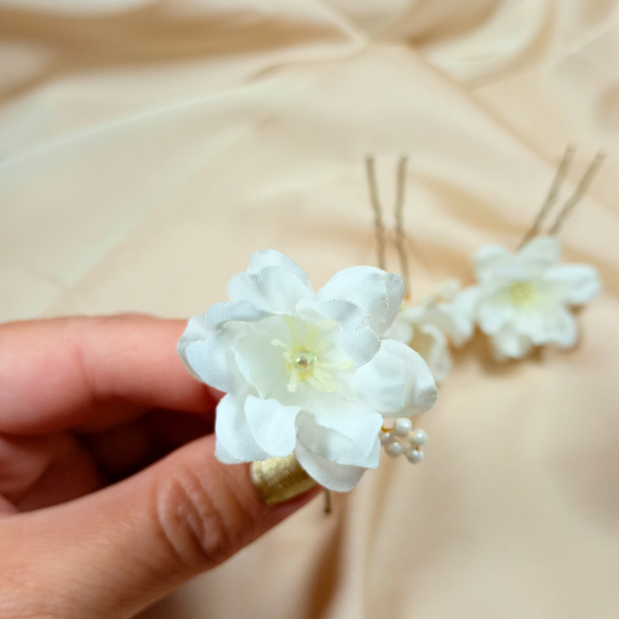 Set 3 ace de par cu flori textile albe [2]