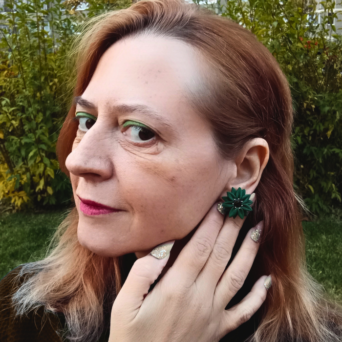 Cercei șurub floare verde smarald – argilă polimerică handmade [2]