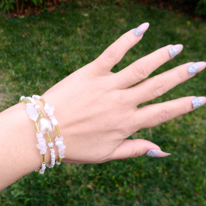 Brățară spirală handmade cu inimă Murano și Ochi de pisică alb [5]