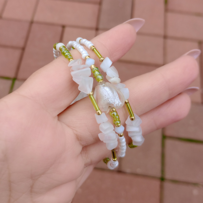 Brățară spirală handmade cu inimă Murano și Ochi de pisică alb [4]