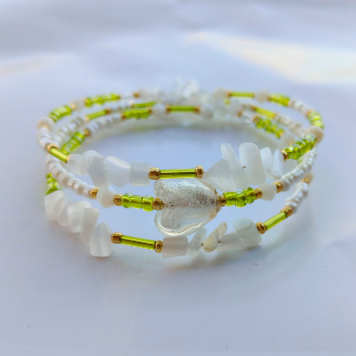 Brățară spirală handmade cu inimă Murano și Ochi de pisică alb [10]