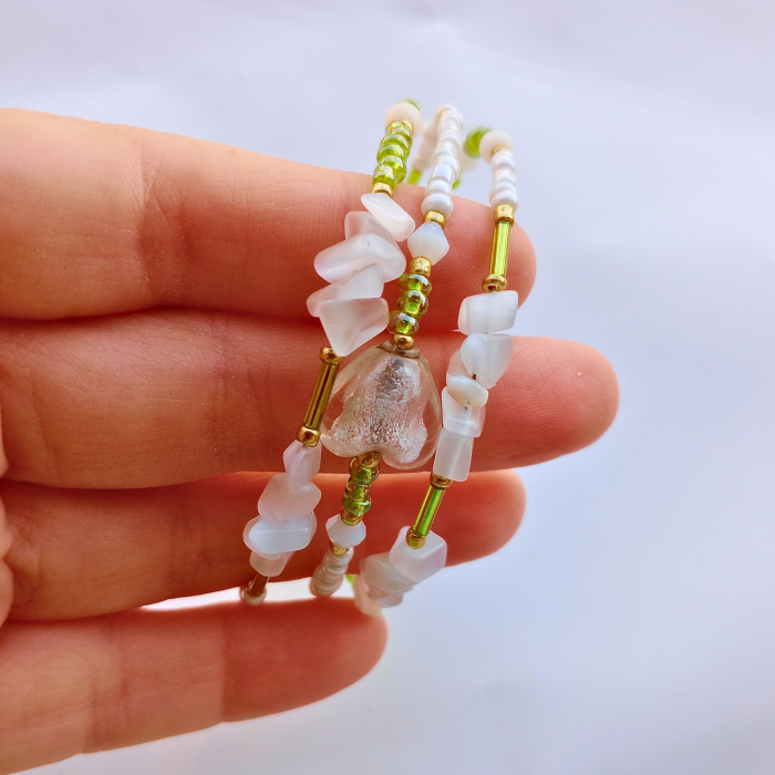 Brățară spirală handmade cu inimă Murano și Ochi de pisică alb [9]