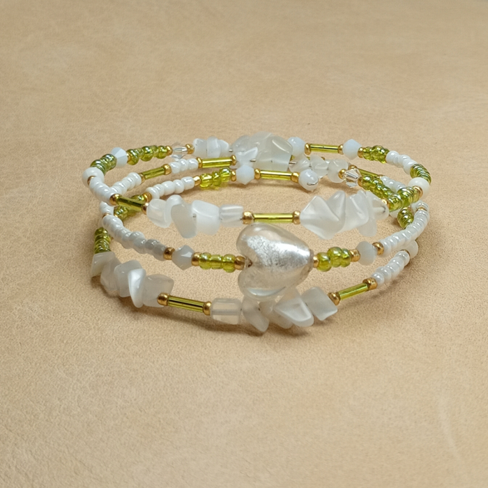 Brățară spirală handmade cu inimă Murano și Ochi de pisică alb [11]