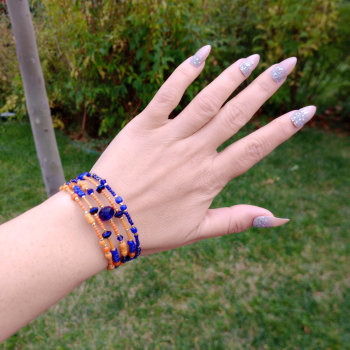 Brățară spirală portocaliu/ albastru regal [6]