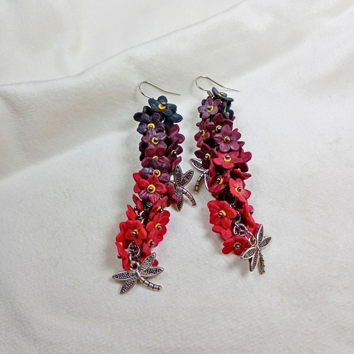 Cercei ciorchine de flori, rosu /negru [4]