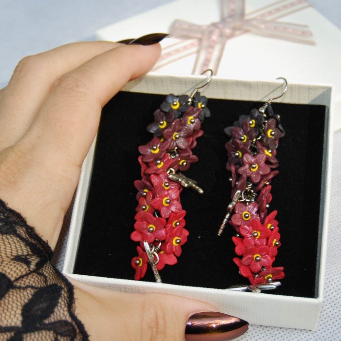 Cercei ciorchine de flori, rosu /negru [8]