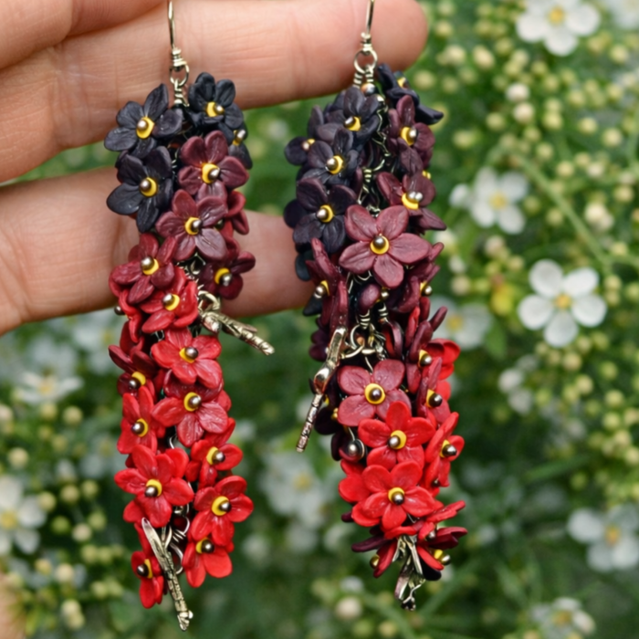 Flori de Catifea (cercei florali roșu-negru) [3]