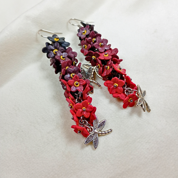 Cercei ciorchine de flori, rosu /negru [6]