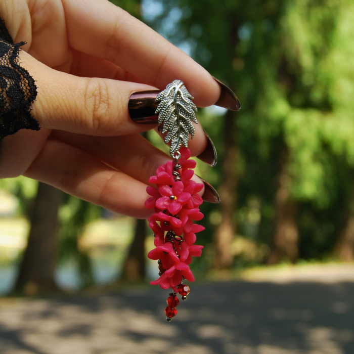 Cercei cu Flori Roz și Cristale [5]