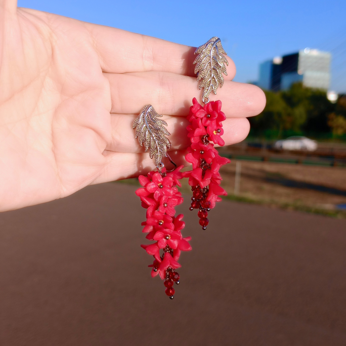 Cercei cu Flori Roz și Cristale [6]