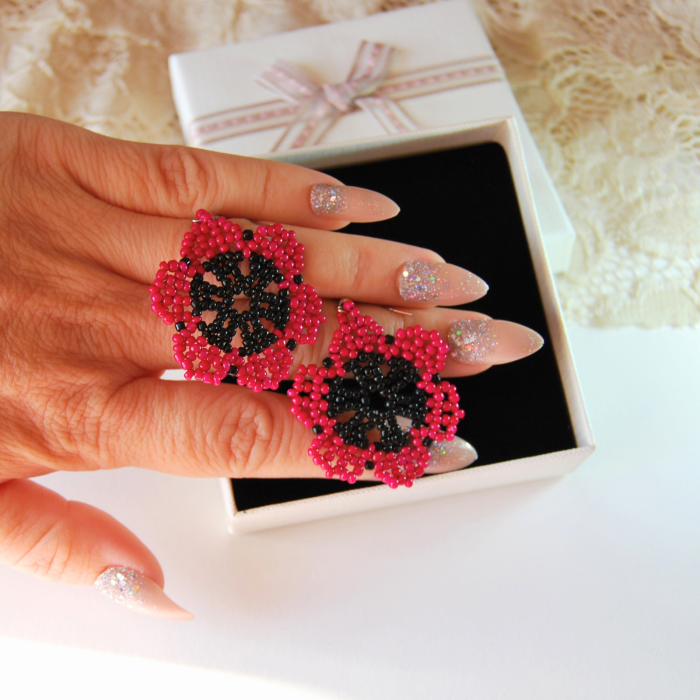 Cercei Flori Fuchsia din Mărgele [8]