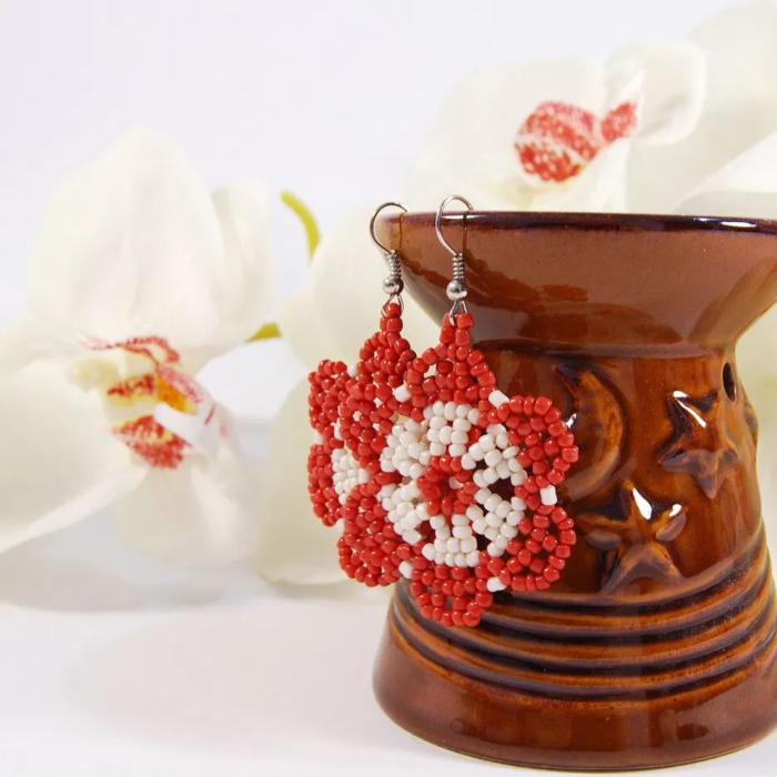 Cercei Flori Roșii din Mărgele [6]