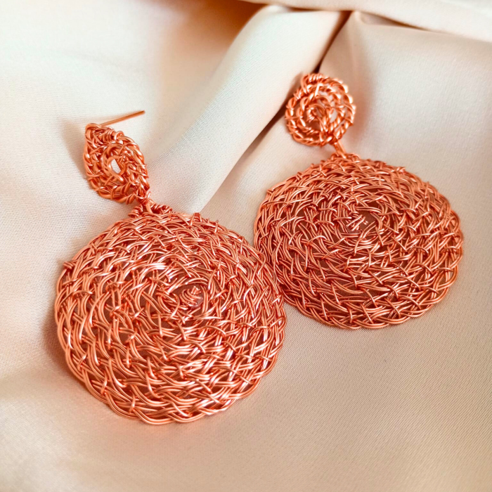 Cercei Handmade Discuri Împletite din Sârmă Cupru Emailat [6]