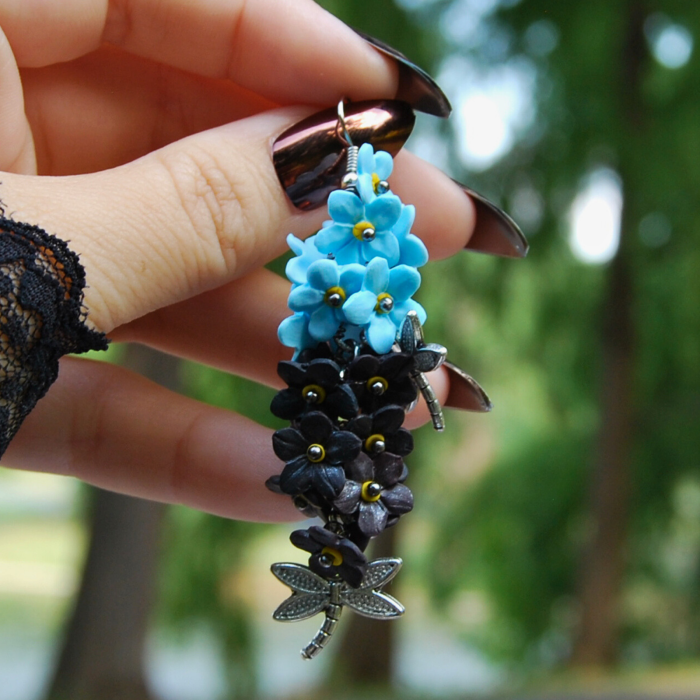 Cercei lungi albastri cu detalii florale – cadou ideal [8]