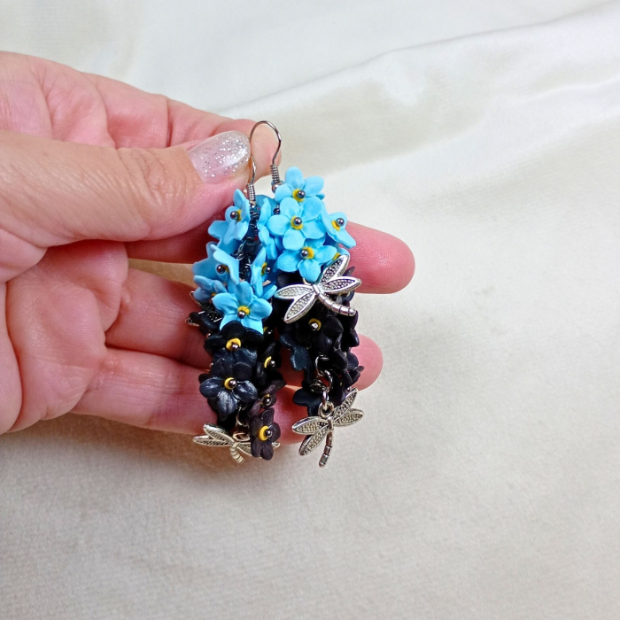 Cercei lungi albastri cu detalii florale – cadou ideal [5]