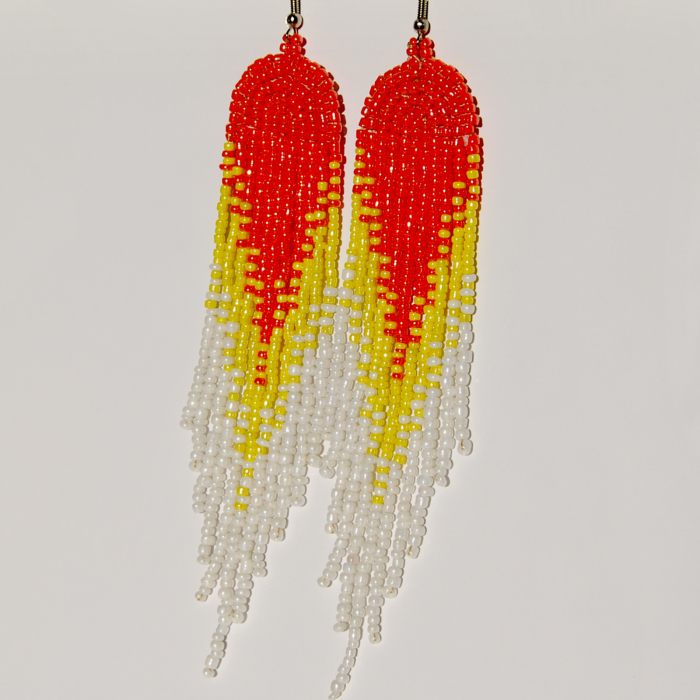 Cercei lungi cu mărgele în degrade roșu–galben–alb – Fire Dance [6]