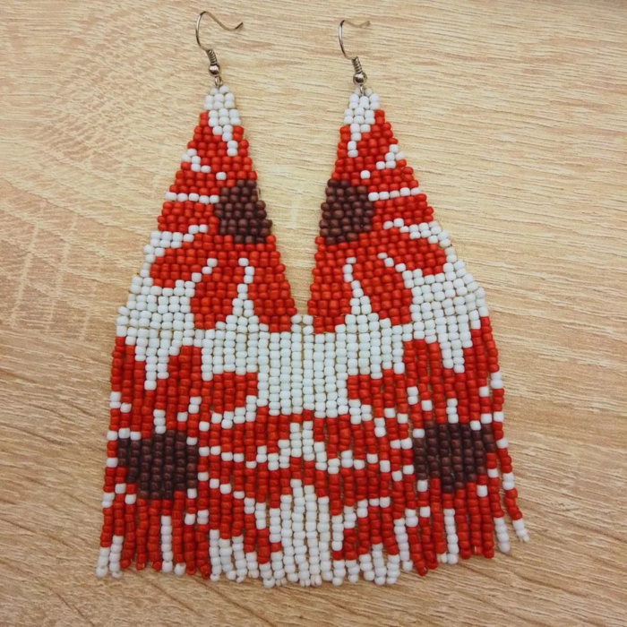 Cercei lungi din mărgele cu flori roșii [5]